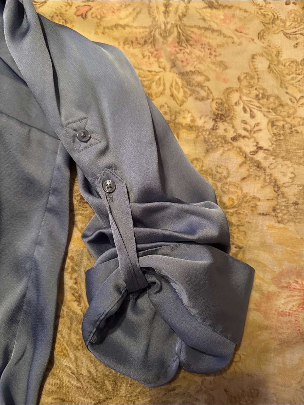 Express Silky Slate Blue Button-Up Blouse - Picture 3 of 7